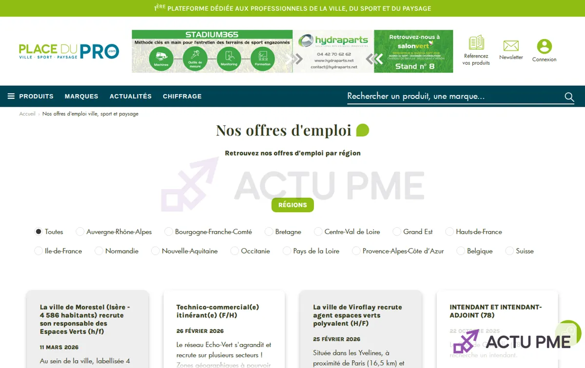 Capture : Offres d'emploi | Professionnels de la ville, du sport et du paysage
